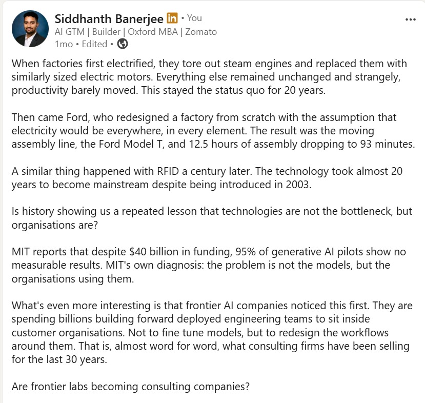 Screenshot of the LinkedIn post: The Technology Is Not the Bottleneck